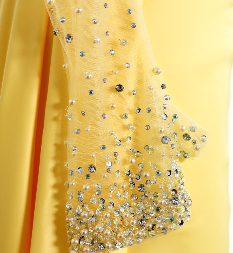 Elegant A Line Sweetheart Neck Long Sleeve Rhinestone Satin Long Prom Evening Dress SH2390