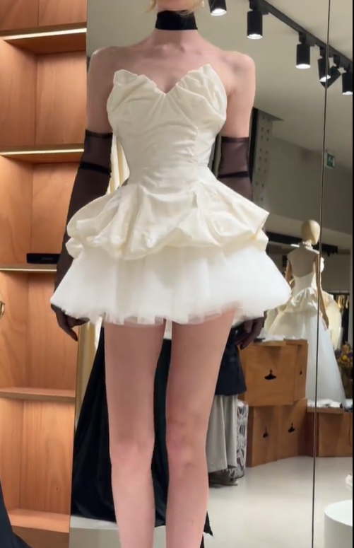 Cute A Line Sweetheart Neck White Satin Tulle Short Homecoming Dress Party Dress SH4850