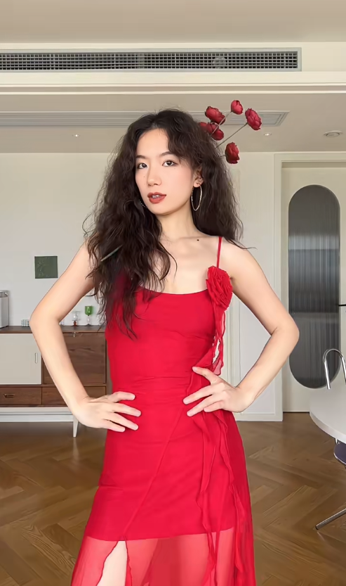 Flowy Red A Line Spaghetti Strap Chiffon Prom Dress Outfits with Slit SH4546
