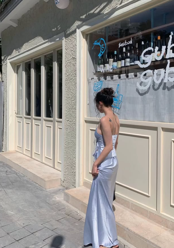 Two Piece Light Purple Sheath Spaghetti Strap Satin Long Prom Dress Evening Dress SH8808