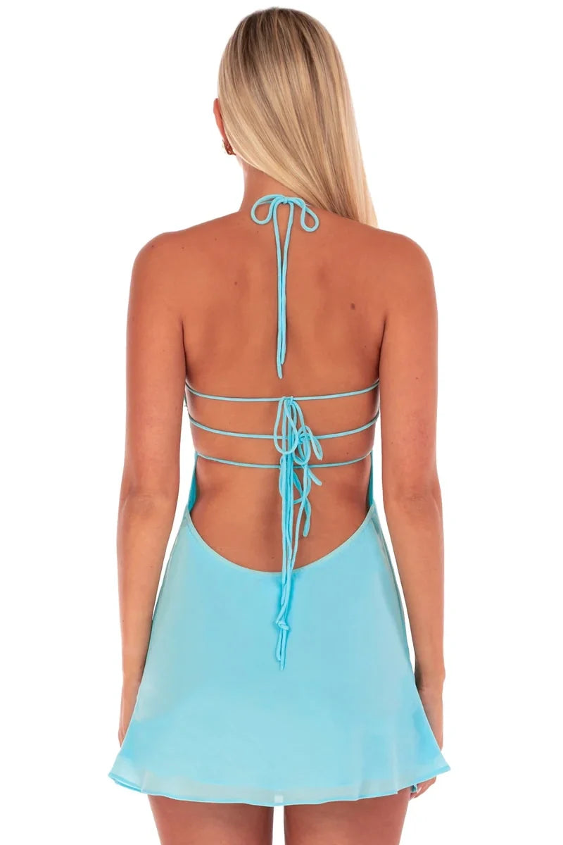 Chic A Line Spaghetti Straps Light Blue Short Homecoming Dress with Sequins SH7468