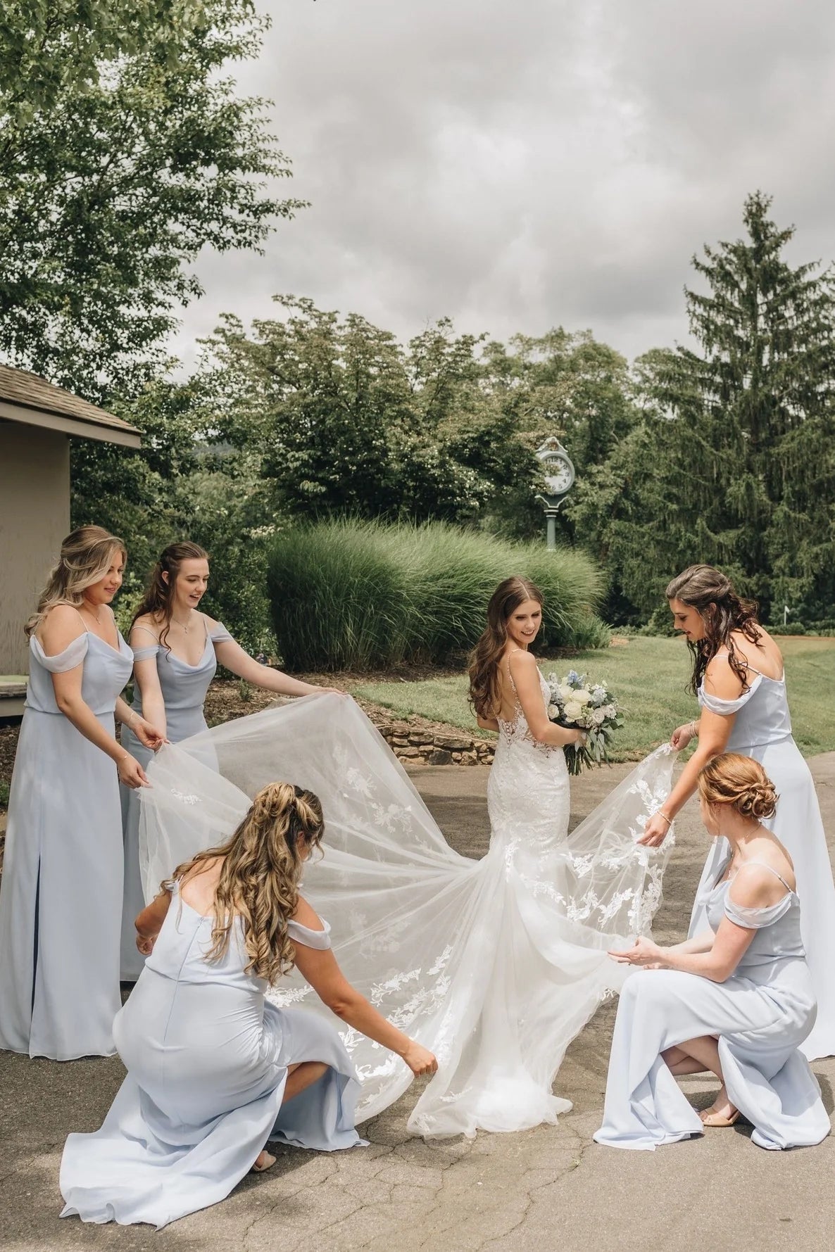 Cold Shoulder Dusty Blue Bridesmaid Dress with Slit SH6563