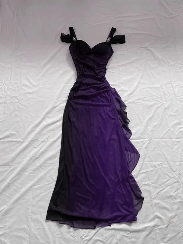Sexy A Line Straps Ombre Grape Purple Chiffon Long Prom Dress SH1155
