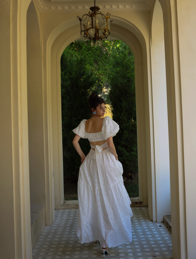 Princess A Line Puff White Lace Prom Dress Party Dress SH4171