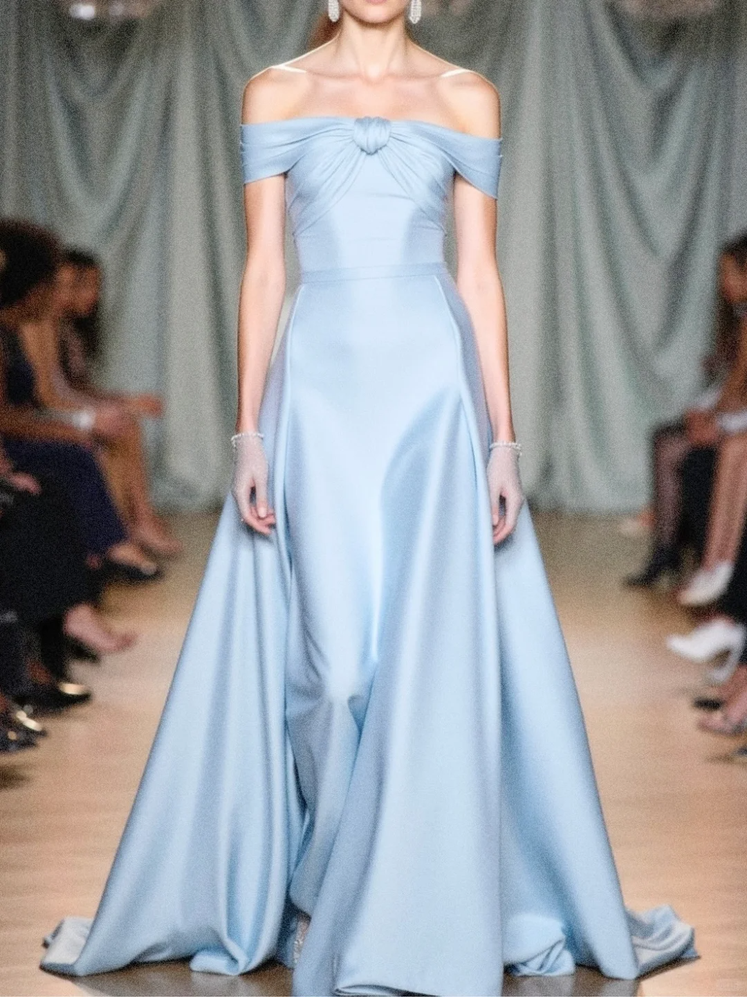 Simple Blue A Line Off the Shoulder Satin Prom Dress Wedding Guest Dress SH4914
