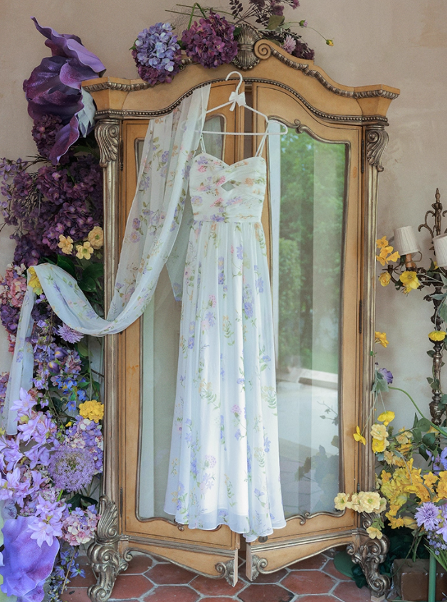 Dreamy A Line Sweetheart Neck Print Floral Chiffon Prom Dress Party Dress SH4172