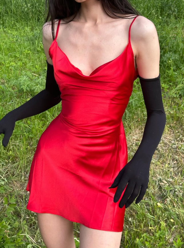Stunning A Line Spaghetti Strap Red Satin Mini Homecoming Dress Cocktail Dress SH3955