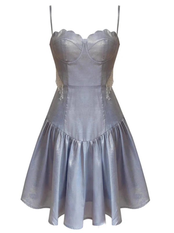 Grey A Line Spaghetti Strap Beaded Satin Short Homecoming Dress Cocktail Dress SH3870