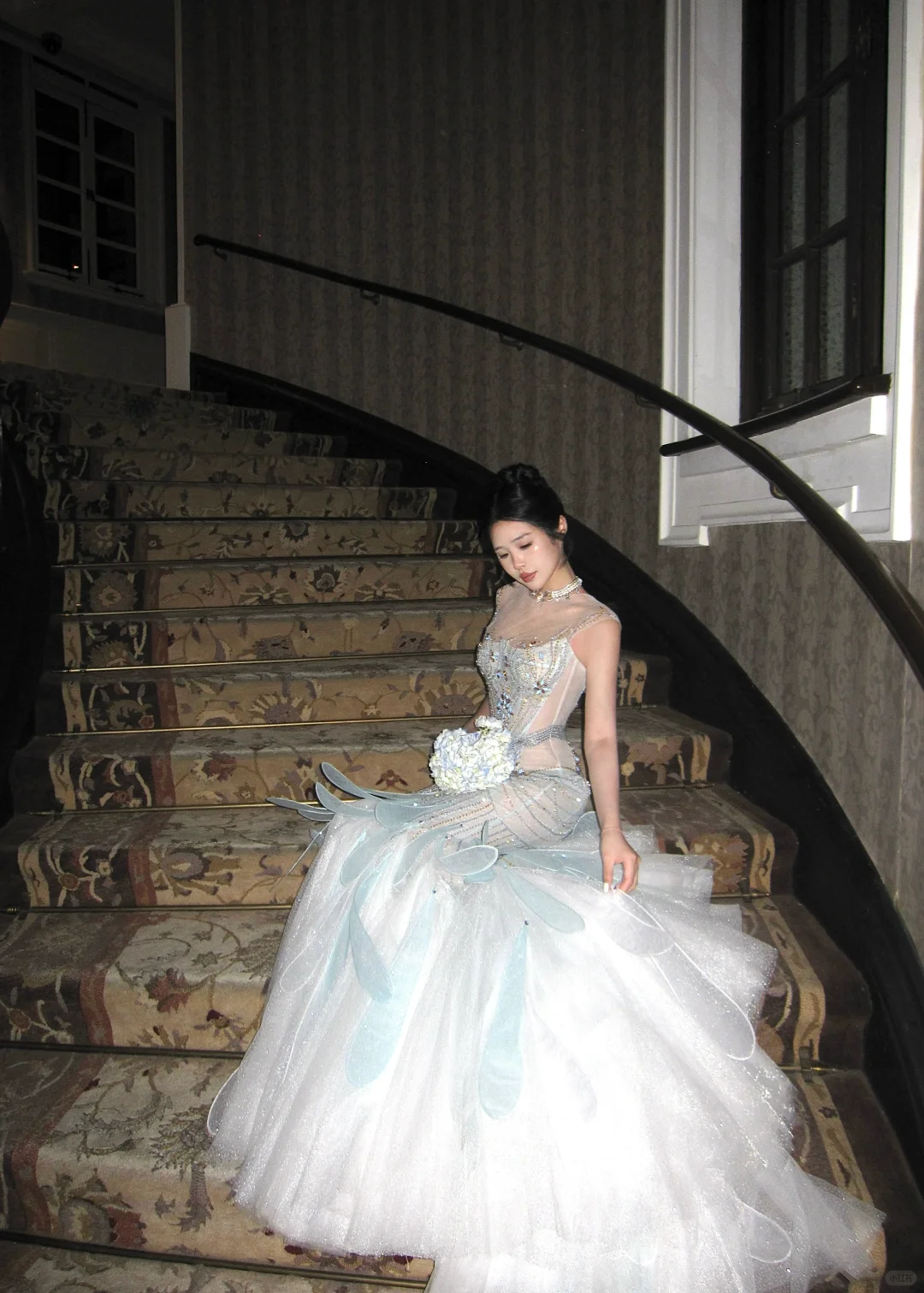 Exquisite Mermaid Round Neck Beaded Sequin Tulle Long Sweep Party Dress Evening Dress SH3407