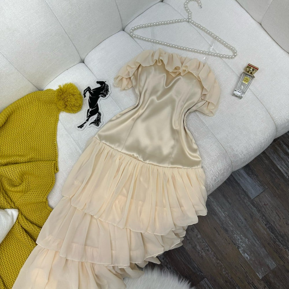 Apricot A Line Strapless Layered Chiffon Satin Homecoming Dress Cocktail Dress SH3654