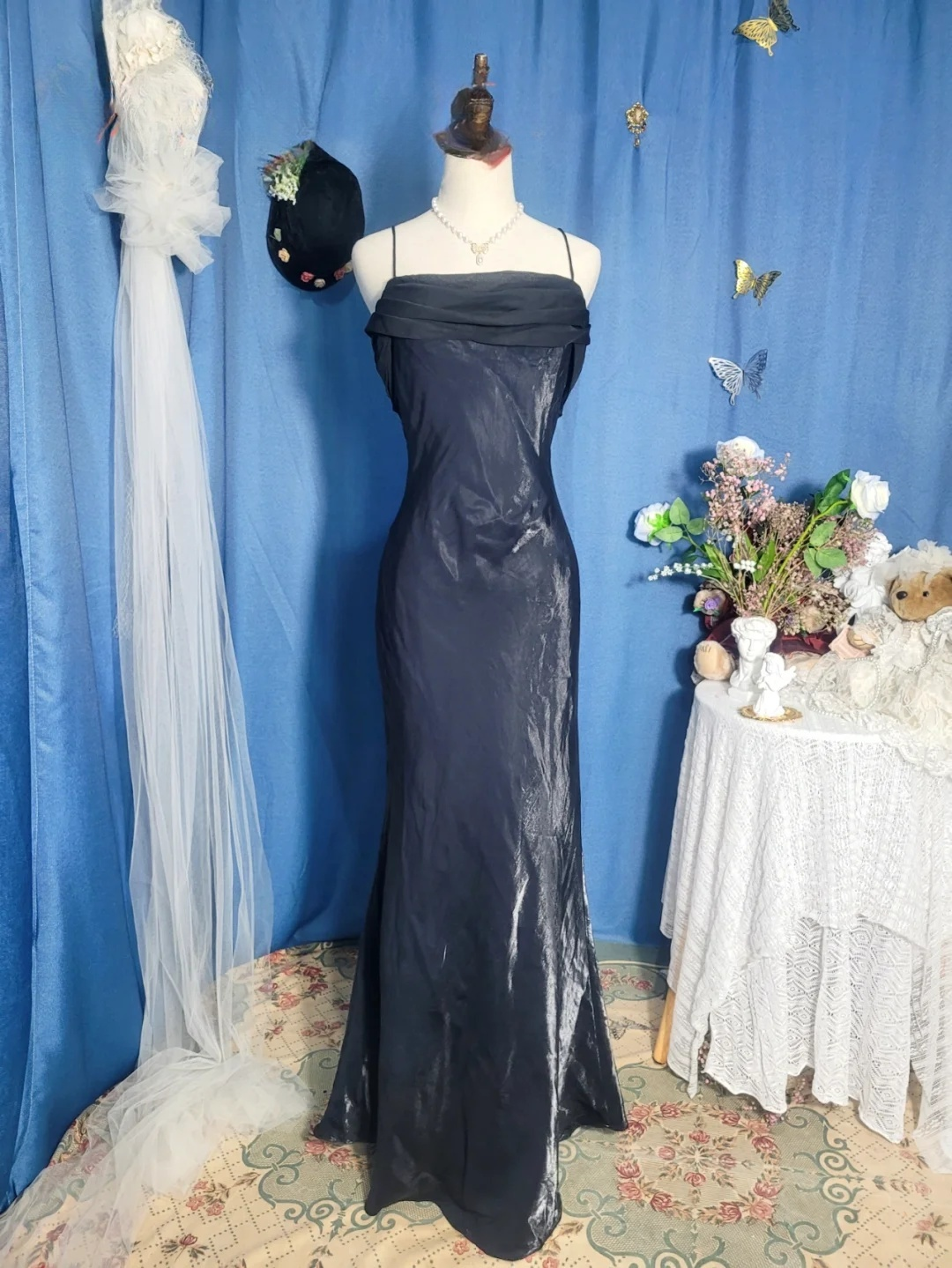 Vintage Purple Simple Mermaid Spaghetti Strap Chiffon Prom Dress Outfits SH4956