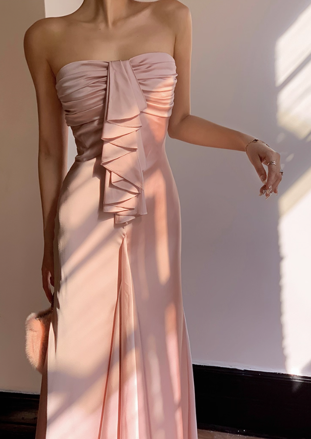 Romantic Mermaid Sweetheart Neck Pink Satin Long Prom Dress Party Dress Date Dresses SH4157