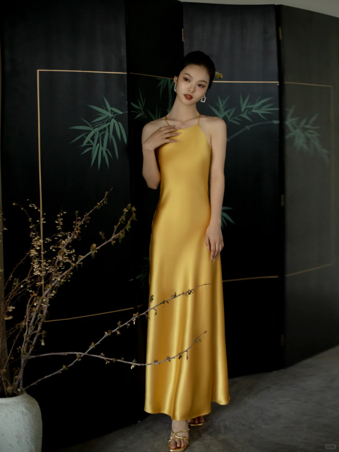 Simple Yellow A Line Spaghetti Strap Satin Open Back Prom Dress Evening Dress SH4210
