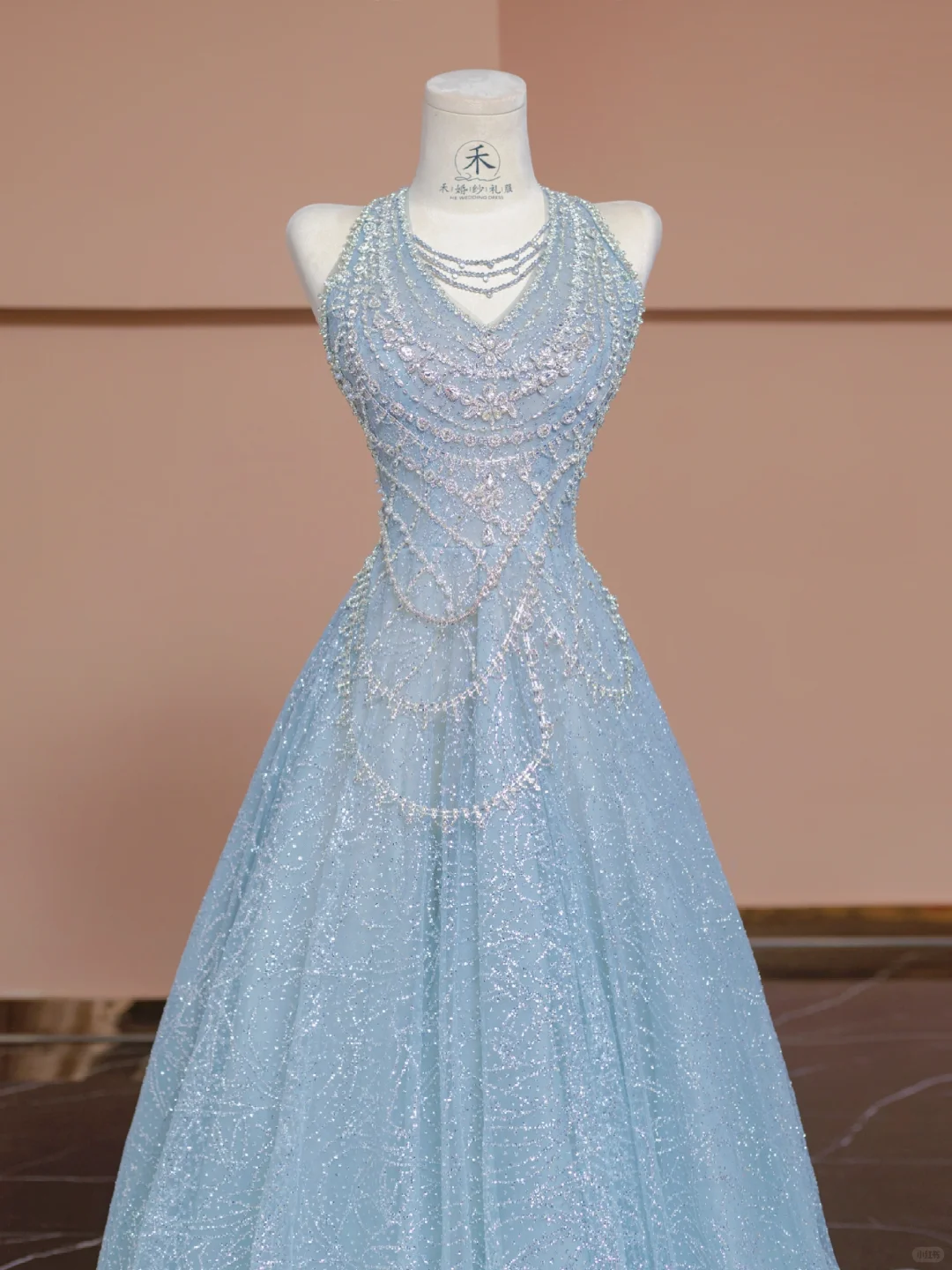 Dreamy Baby Blue A Line Halter Sequin Beaded Tulle Long Prom Dress Party Dress SH4362