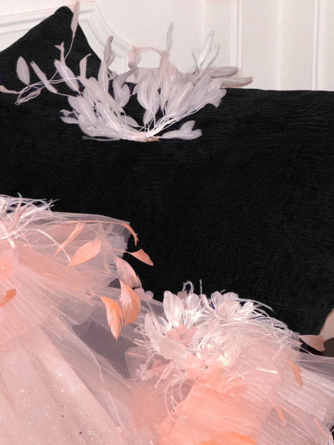 3D Floral Ball Gown Strapless Feather Sequin Tulle Prom Dress Party Dress SH3413
