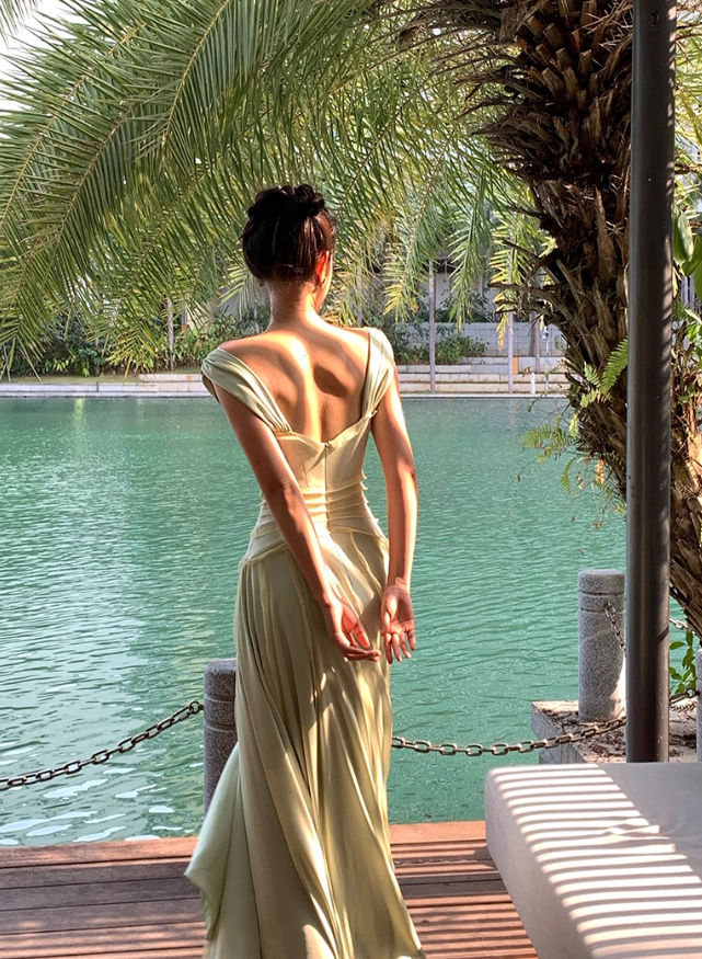 Elegant Green A Line Spaghetti Strap Chiffon Long Prom Dress Party Dress SH4036
