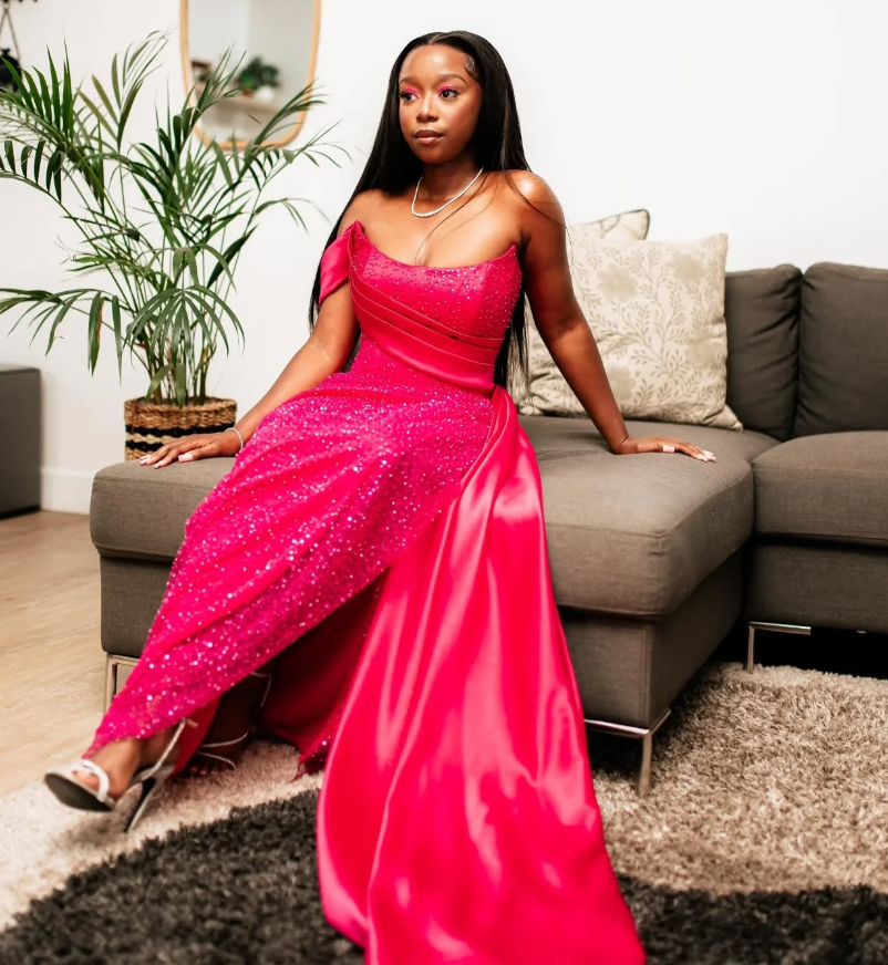 Pink Sheath Strapless Sequin Satin Long Prom Dress Graduation Prom Dress with Slit SH2487