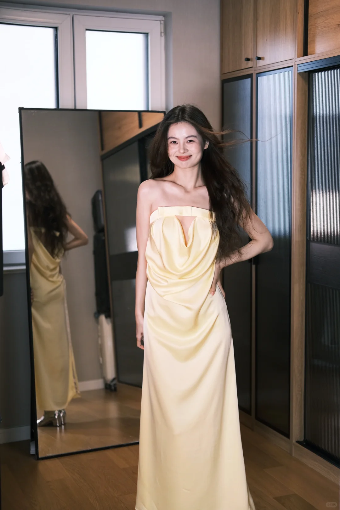 Unique A Line Strapless Yellow Satin Long Prom Dress Formal Gown Party Dress SH4184