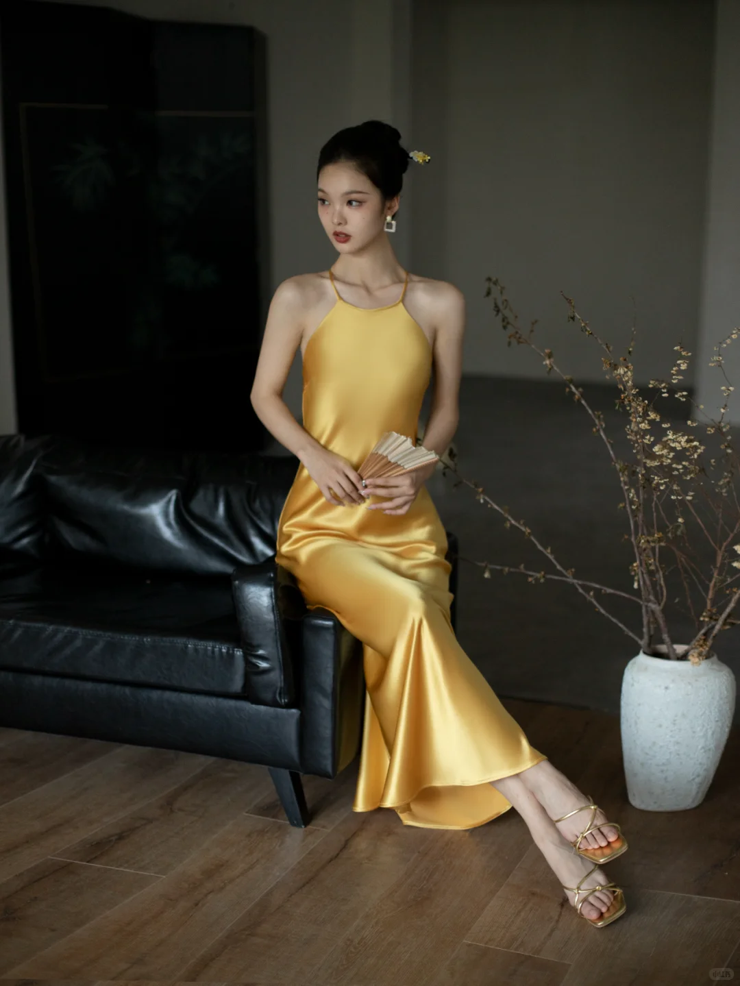 Simple Yellow A Line Spaghetti Strap Satin Open Back Prom Dress Evening Dress SH4210
