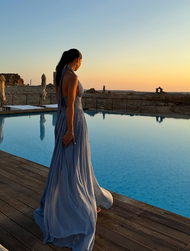 Blue A Line Halter Chiffon Open Back Prom Dress Evening Dress with Slit SH2030