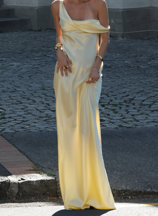 Elegant Light Yellow A Line Strap Satin Long Prom Dress Evening Dress SH3952