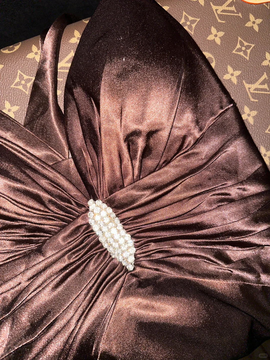 Classic Brown A Line V Neck Satin Long Prom Dress Wedding Guest Dress SH4536