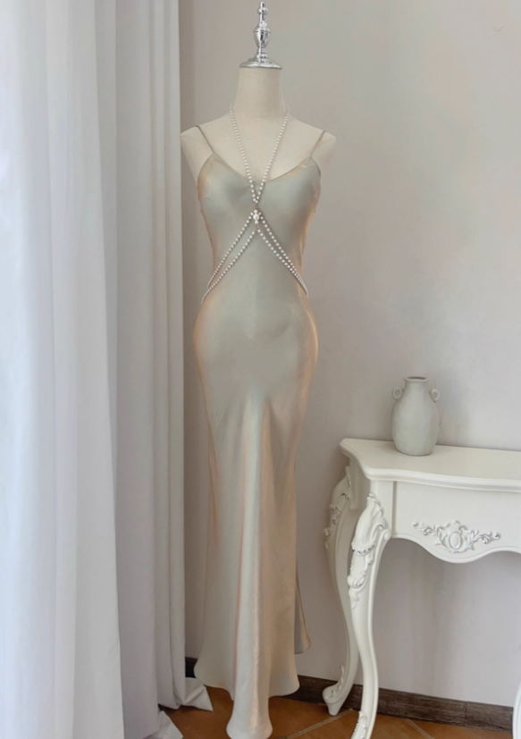 Simple Pretty Mermaid Spaghetti Strap Satin Prom Dress Evening Dress Formal Dress SH4083