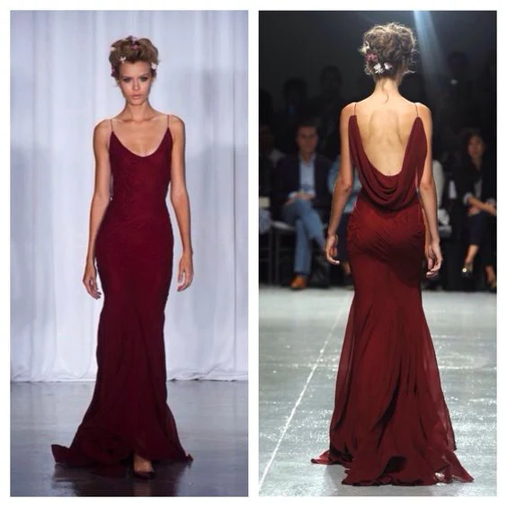 Burgundy Mermaid Evening Dress Long Prom Dress SH1186
