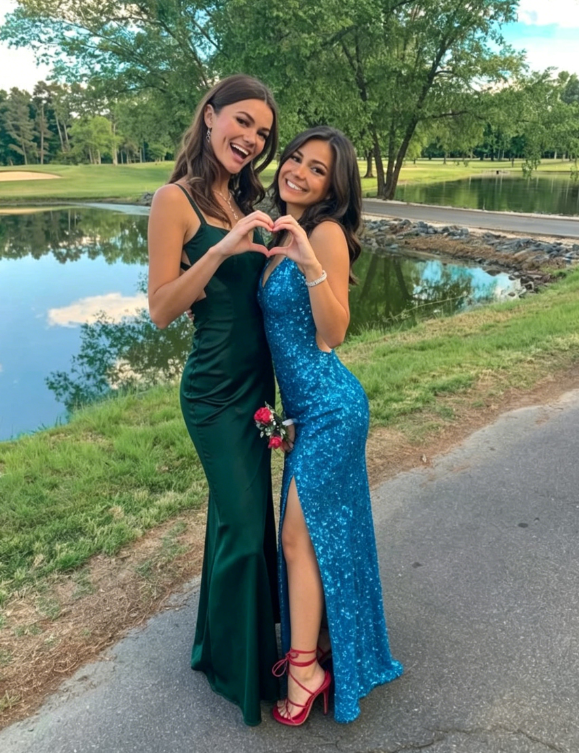 Dark Green New Backless Satin Floor Length Long Prom Dress SH815