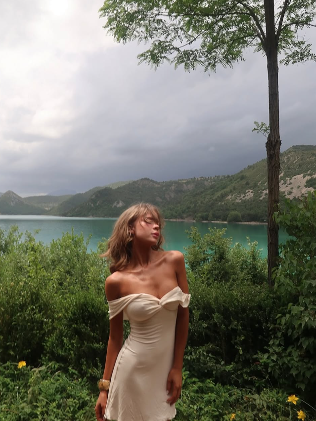 Simple Light Apricot A Line Off the Shoulder Satin Short Outfit Party Dress Vacation Dress SH3521