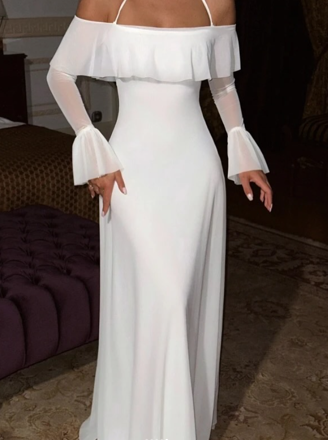 Romantic A Line Long Sleeve White Tulle Prom Dress SH5566