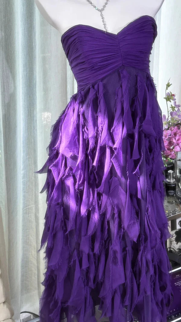 Dark Purple A Line Sweetheart Neck Layered Chiffon Homecoming Dress Cocktail Dress SH3768