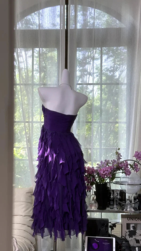 Dark Purple A Line Sweetheart Neck Layered Chiffon Homecoming Dress Cocktail Dress SH3768