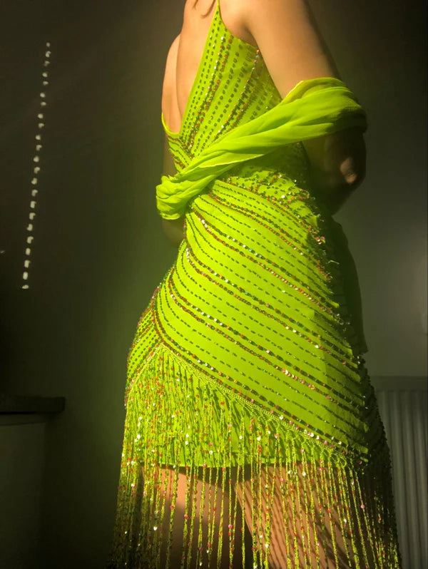 Green Sexy Sheath Spaghetti Strap Beaded Chiffon Mini Homecoming Dress Cocktail Dress SH3771