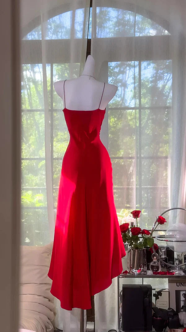 Stunning Red Mermaid Spaghetti Strap Beaded Chiffon Homecoming Dress Cocktail Dress SH3767