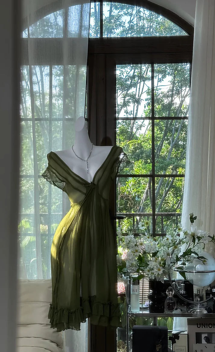 Sexy Dark Green Flowy A Line V Neck Chiffon Short Homecoming Dress Cocktail Dress SH3726