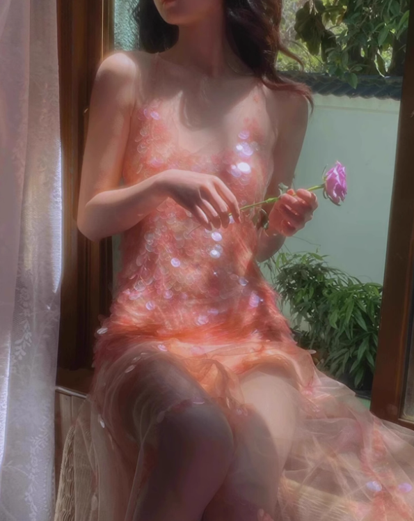 Dreamy Pink A Line V Neck Sequin Tulle Open Back Prom Dress Party Dress SH4080