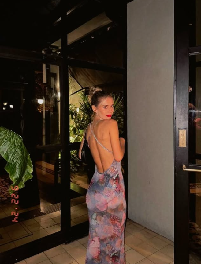 Sexy Print Floral V Neck Black Lace Chiffon Long Outfit Party Dress Vacation Dress Birthday Dress SH3520