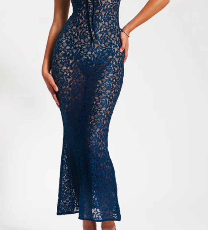 Sexy Mermaid Straps Navy Blue Lace Party Dress Evening Dress SH3224