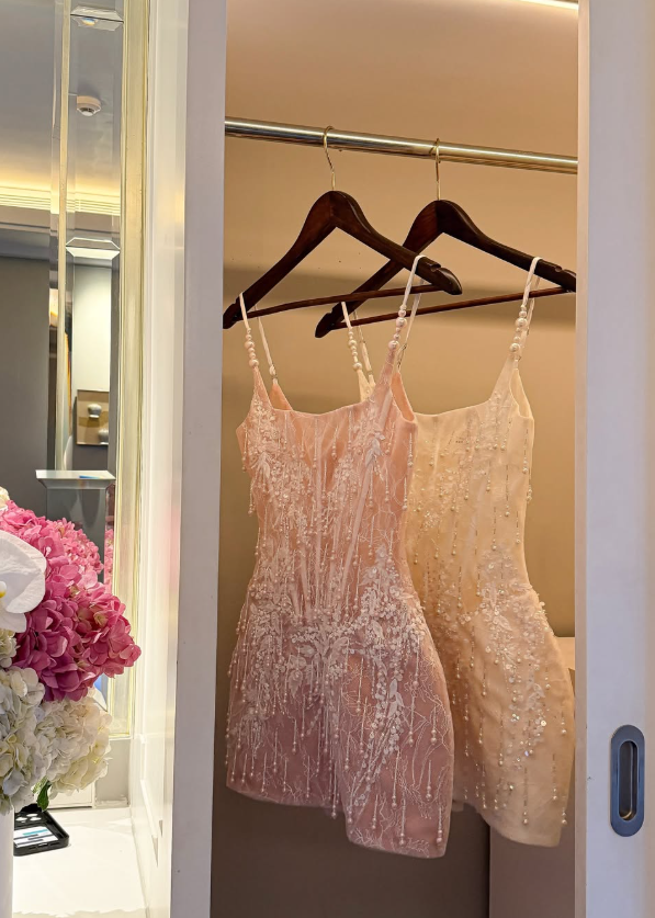 Ivory Sheath Spaghetti Straps Corset Beading Tulle Cocktail Dress Homecoming Dress SH6168
