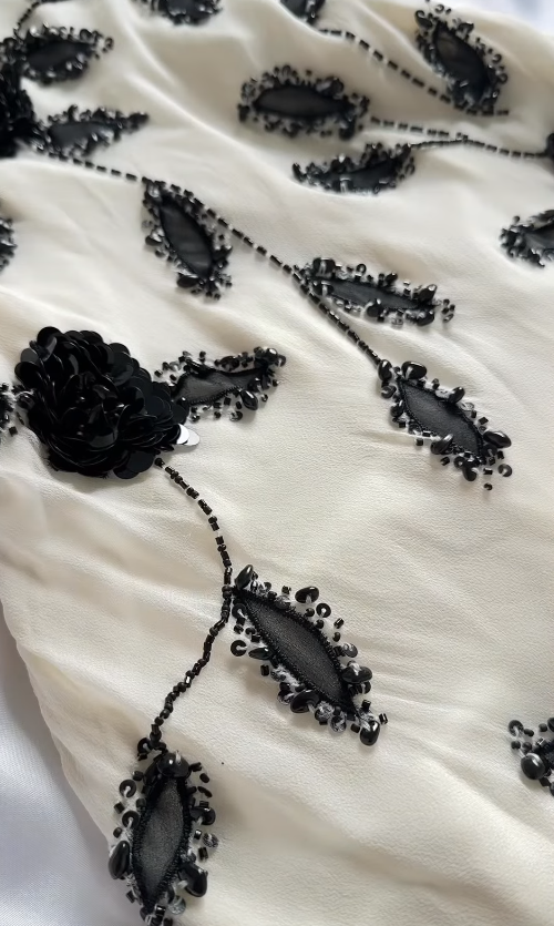 Vintage Tea Length A Line Black Beaded Apricot Chiffon Party Dress Prom Dress SH5467
