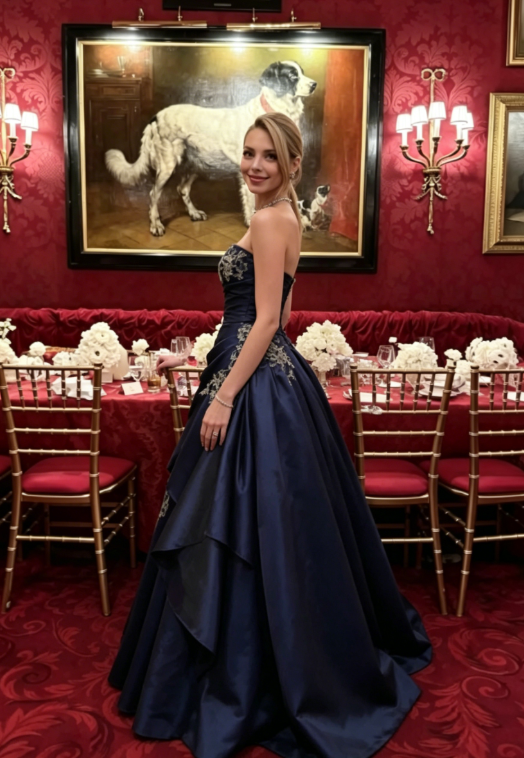 Vintage Navy Blue Exquisite Floral Long Satin Ball Gown Evening Dress Prom Dress SH4823