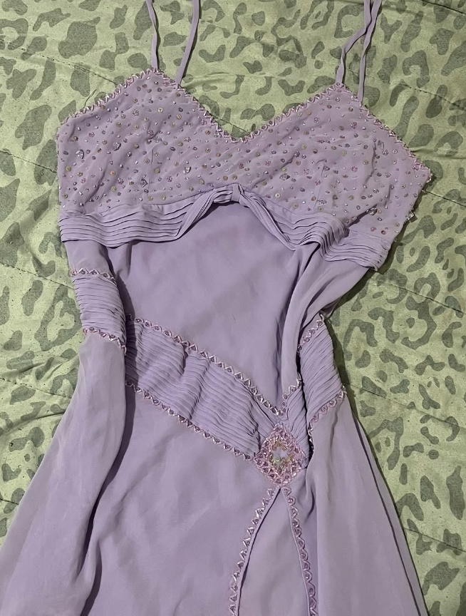 Elegant Purple A Line Spaghetti Strap Beaded Sequin Chiffon Prom Dress Evening Dress SH2529