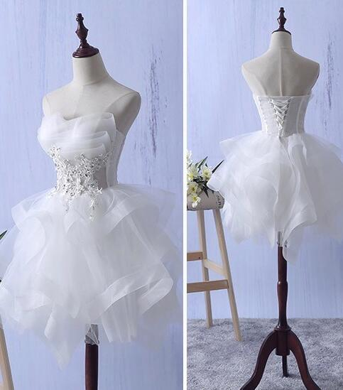 Lovely White Tulle Short Party Dress, Cute Homecoming Dress SH617