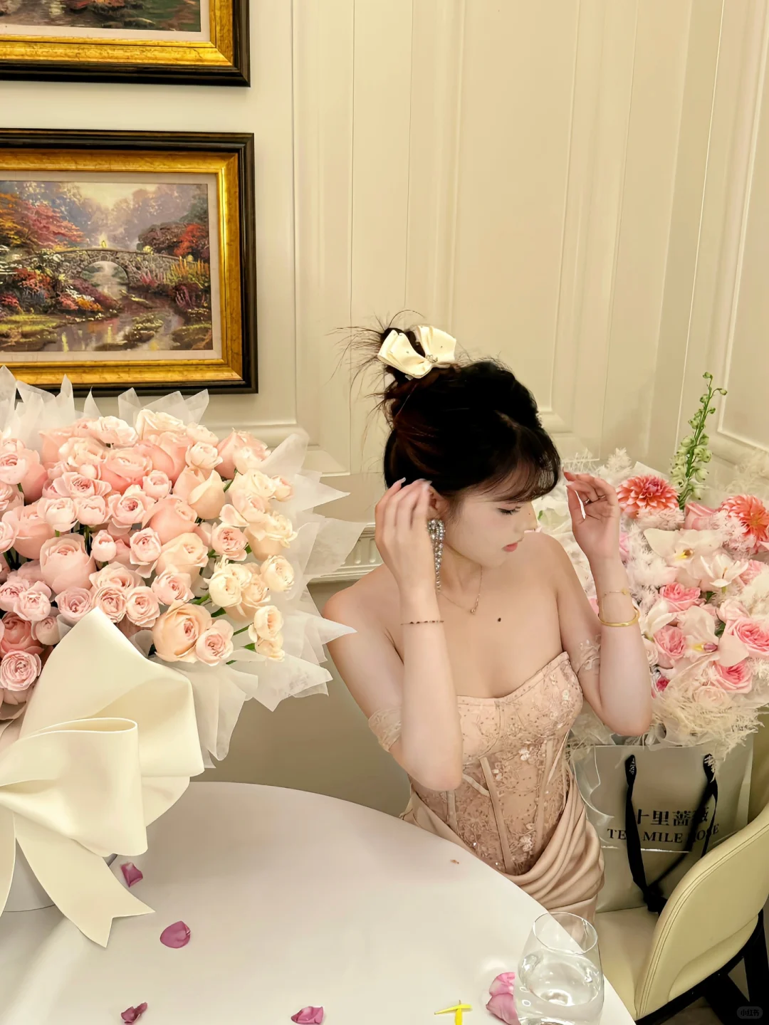 Elegant Mermaid Off the Shoulder Apricot Lace Satin Prom Dress Evening Dress Formal Gown SH3923