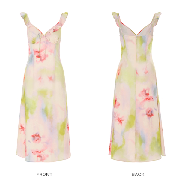 Dreamy A Line V Neck Print Floral Chiffon Summer Dress Party Dress Outfits SH4173