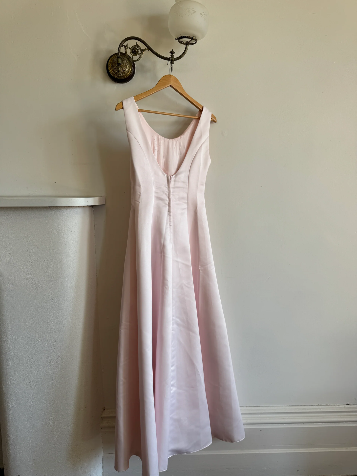 Gentle A Line Straps Light Pink Satin Prom Dress Wedding Guest Dress SH4427