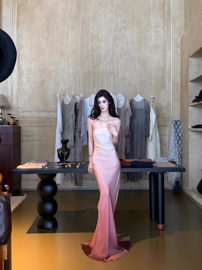 Elegant Mermaid Strapless Grape Purple Ombre Satin Prom Dress Outfits SH4372