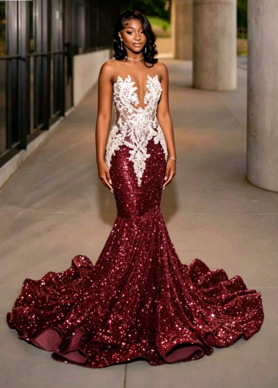 Charming Sequins Mermaid Evening Dress Long Prom Dress SH976
