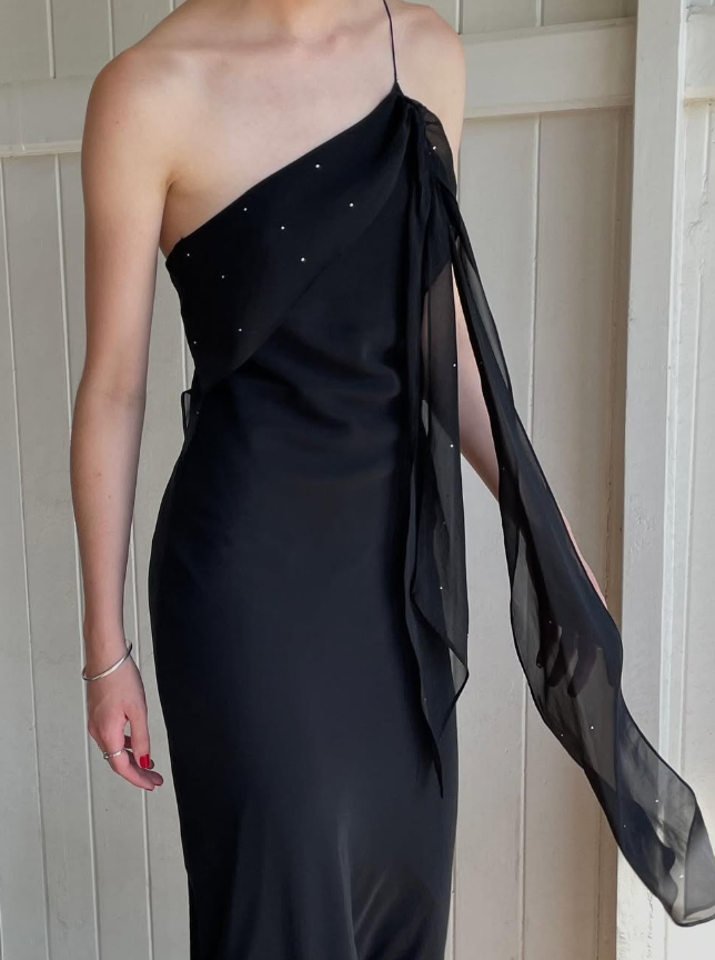 Sexy Sheath Spaghetti Strap Beaded Black Chiffon Long Prom Dress Prom Dress SH2650